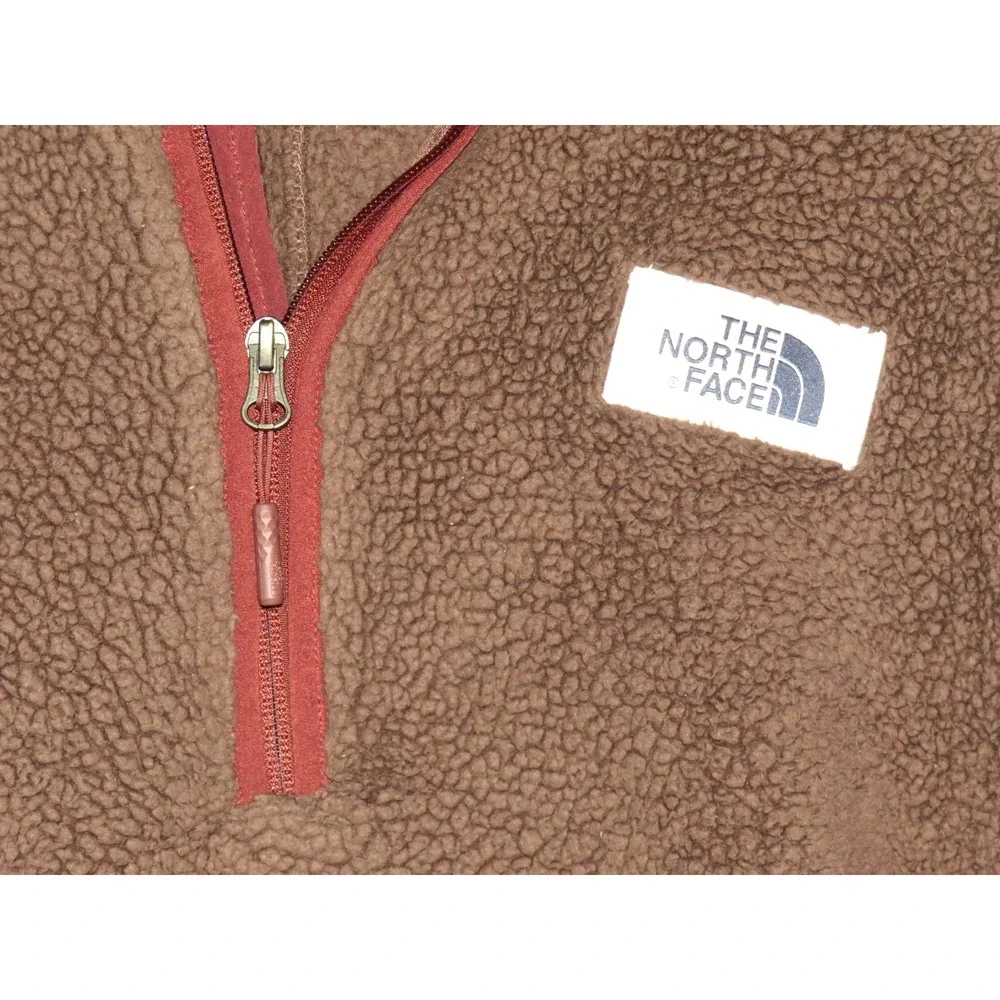 The North Face Chocolate Brown‎ Pull Over 1/4 Zip Deep Pile Fleece Jacket Medium
